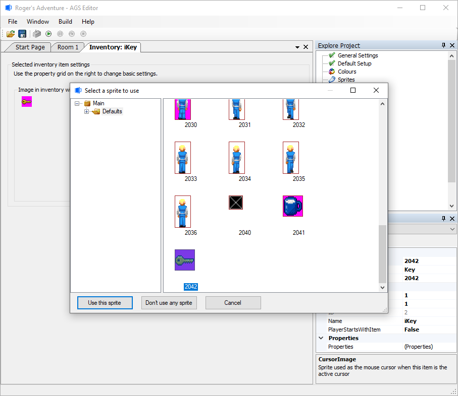 Sprite manager view of the larger key