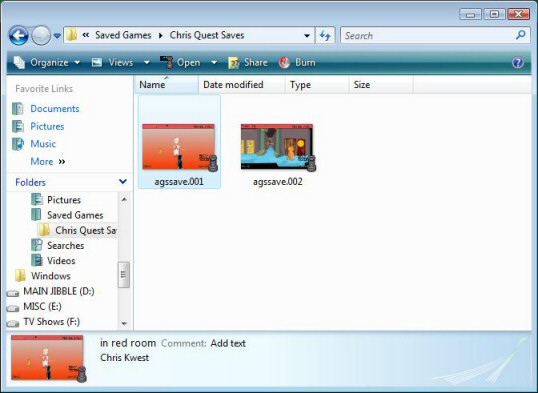 Save games with embedded screenshots on Vista and later versions