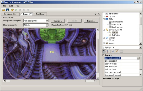 The events list for the object